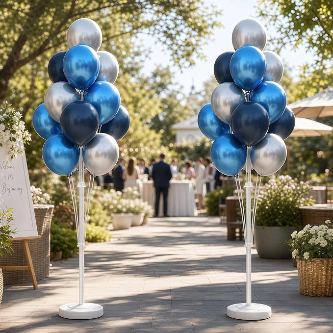 Balloon Column Kit for Floor-Balloon Columns with Stand, Base and Pole,Balloon Tower Backdrop Decoration for Wedding, Baby Shower, Birthday Party, or Bachelorette Parties (BLUE SILVER)