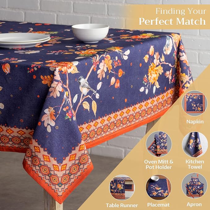 Maison d' Hermine Table Cloth Rectangle Table 100% Cotton 54 x 72 Inches Fall Tablecloth Reusable Everyday Use for Thanksgiving Christmas Decorations Dining Farmhouse Party (Kelim - Infinity)
