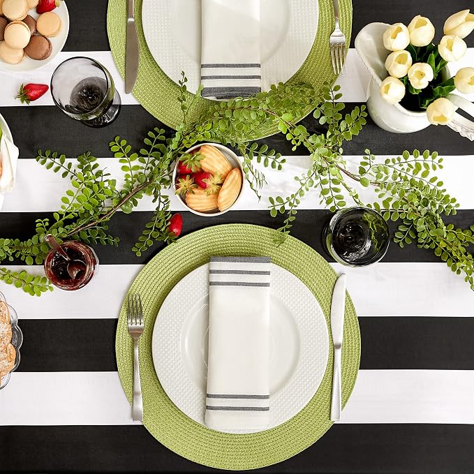 DII Cabana Stripe Outdoor Zippered Tabletop Collection, Stain/Wrinkle Resistant & Waterproof, 60x84, Black