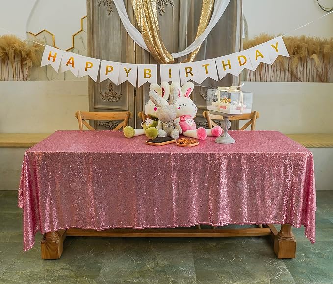 60 x 102 Inch Rose Pink Sequin Tablecloth Rectangle Sparkle Table Cover for Wedding Birthday Party Festival Ceremony Cake Dessert Table Cloth