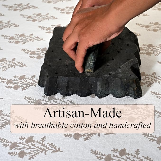 Ridhi Block Print Quiet Earth Square Cotton Tablecloth 60" x 60" Reusable Table Cover Decorative Everyday Use for Dining, Farmhouse, Home Gift for Spring, Easter, Valentine