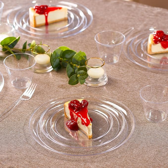 PLASTICPRO Clear Plastic with Party Plates Premium heavyweight Elegant Disposable Tableware Dishes (20, Clear)