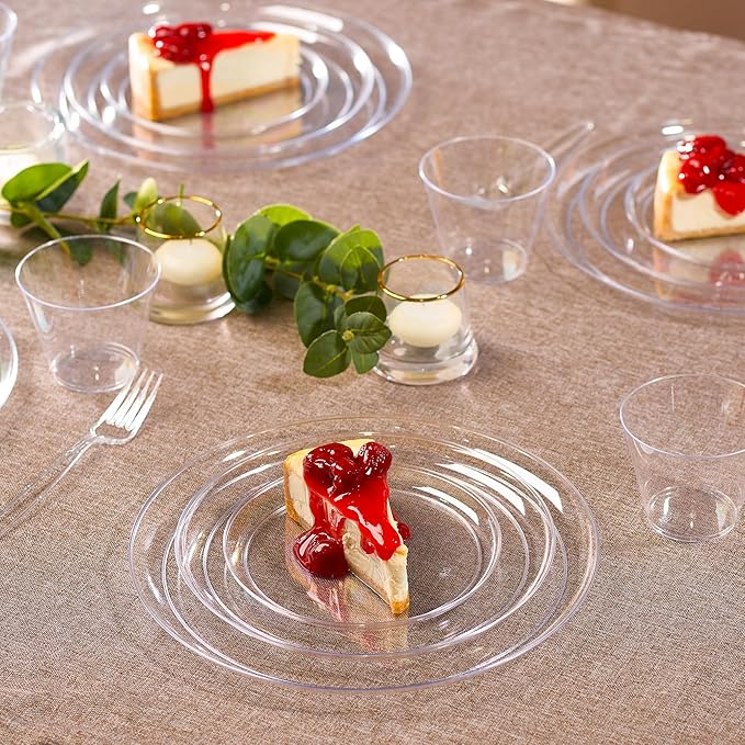 PLASTICPRO White Plastic with Gold Garden Design Party Plates Premium heavyweight Elegant Disposable Tableware Dishes (40, Clear)
