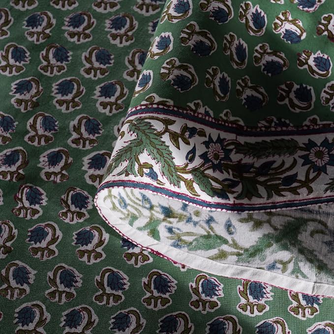 Ridhi Round Tablecloth Hand Block Print 100% Cotton Reusable Basil Green 90 Inch Table Cover Decorative Everyday Use for Dining, Home, Party, Wedding, Farmhouse, Party Gift for Spring, Mother's Day