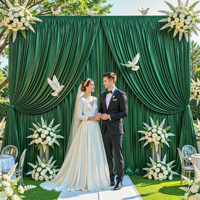 10x10 ft Dark Green Glitter Backdrop Curtain for Parties, Wrinkle Free Glitter Photo Backdrop Drapes 2 Panels 5x10FT Shimmer Back Drop Cloth for Wedding Birthday Christmas Photography Background Decor