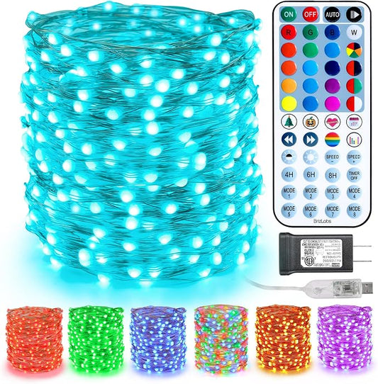 BrizLabs Color Changing Fairy Lights, 66ft 200 LED Red White Blue Fairy Lights with Remote, July 4th Lighting with Timer Dimmable Twinkle Light Music Sync for Indoor Xmas Halloween 4th of July Party