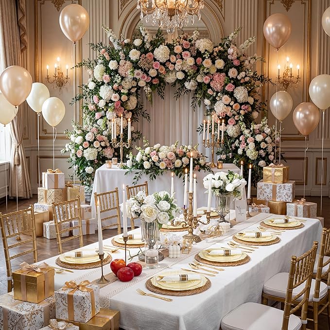 Liacere 350PCS Yellow Plates - Yellow Disposable Plastic Plates With Gold Rim-50Guest Plastic Dinnerware include 100 Plates,50 Pack Pre Rolled Napkins with Silverware 50Cups for Wedding＆Party