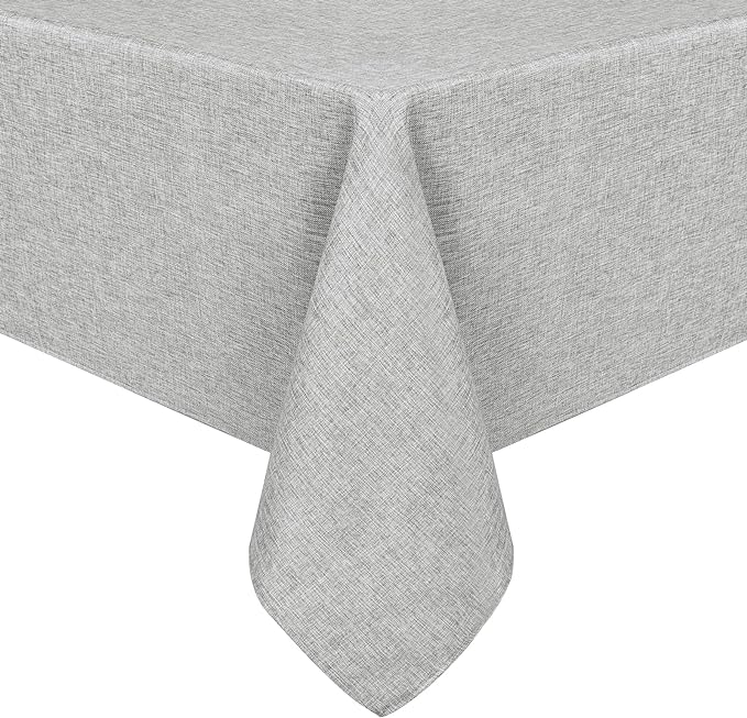 Hiasan Faux Linen Rectangle Tablecloth - Wrinkle and Stain Resistant Washable Table Cloth for Kitchen Dining Room Holiday Table Cover for Dinner, Light Grey, 54 x 80 Inch