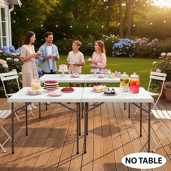 LUSHVIDA 2 Packs Vinyl Card Tablecloth with Flannel Backing 34x34 inch - Waterproof Plastic Picnic Table Cover for Square Folding Table Cloth with Elastic Corners, Ivory