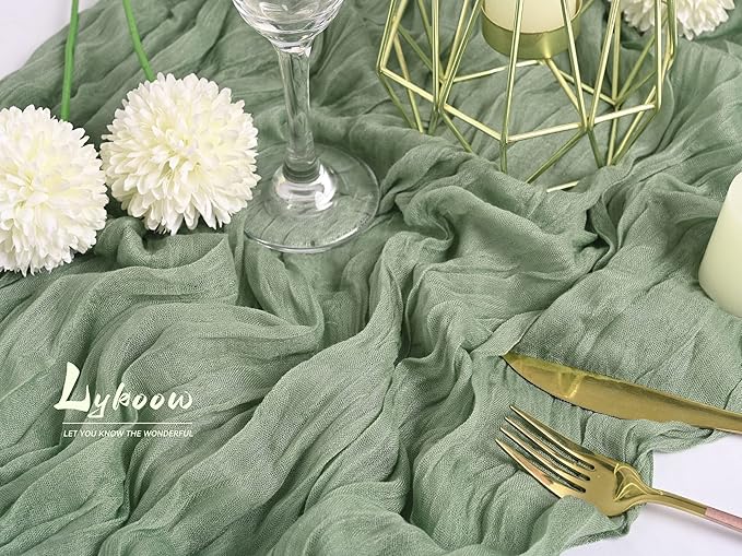 15 Packs Sage Green Cheesecloth Table Runner, 10 Ft Sage Rustic Gauze Boho Wedding Table Runner Decoration, Wedding Table Decor Table Cloth for Wedding Party Bridal Shower Table,21.5x120in