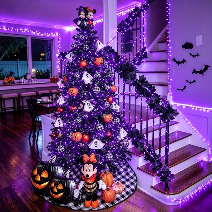 JMEXSUSS 99Ft Purple Halloween Lights, 300 LED Purple Christmas String Lights Clear Wire, Fairy Lights Indoor Outdoor Yard Tree Xmas Spooky Halloween Party Decor (Non-Connectable)