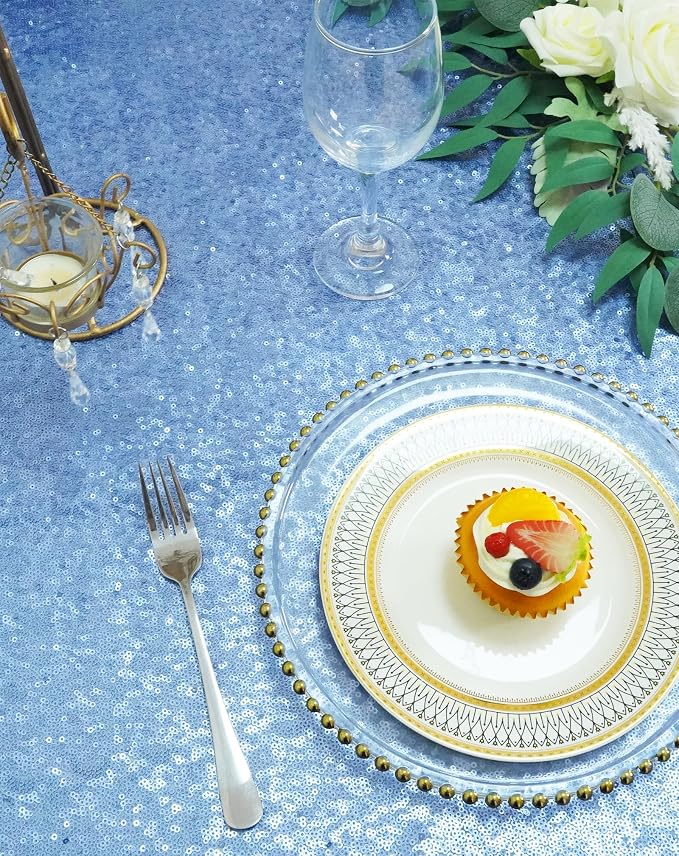Eternal Beauty Baby Blue Tablecloth, 60x102 Inch Sequin Rectangle Table Cover for Cake Dessert Exhibition Party Birthday Events