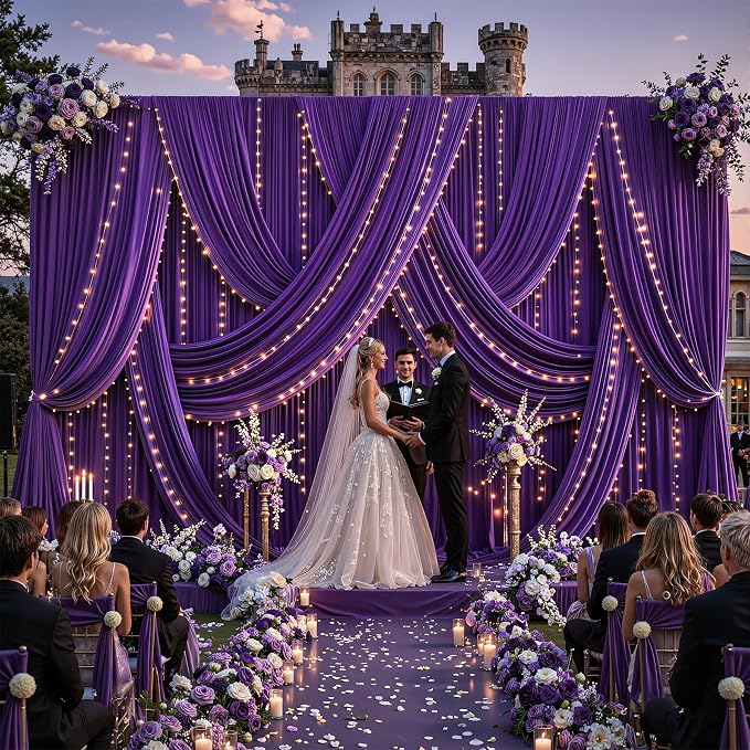Purple Backdrop Curtains with Lights for Parties,10x10FT Wrinkle Free Wedding Photo Backdrop Curatin Drapes Fabric for Baby Shower Birthday Ceremony Reception Home Party Decorations