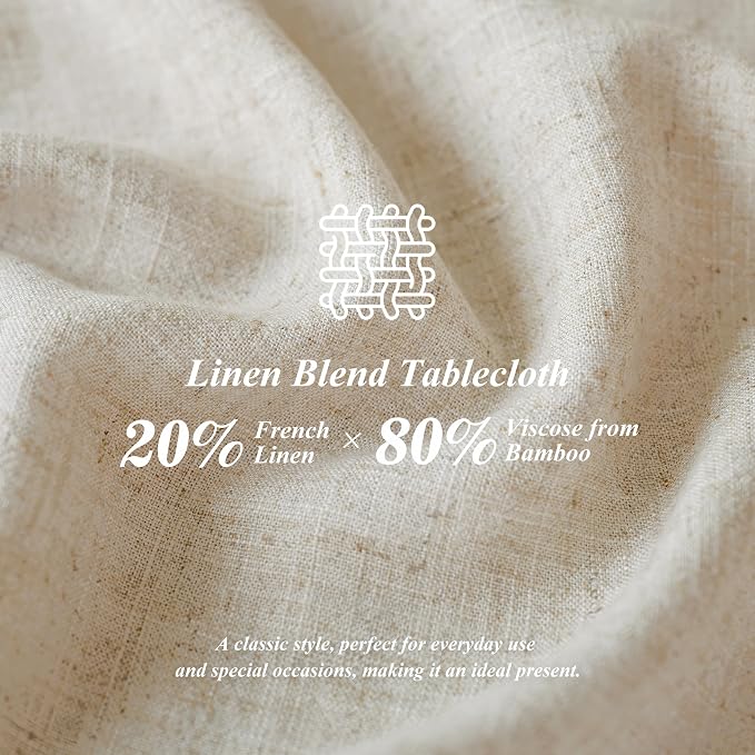 Linen World Round Linen Blend Tablecloth 90 Inch | Linen Look, Soft Cool & Breathable, Machine Washable, Natural, Dining Kitchen Outdoor Decorative