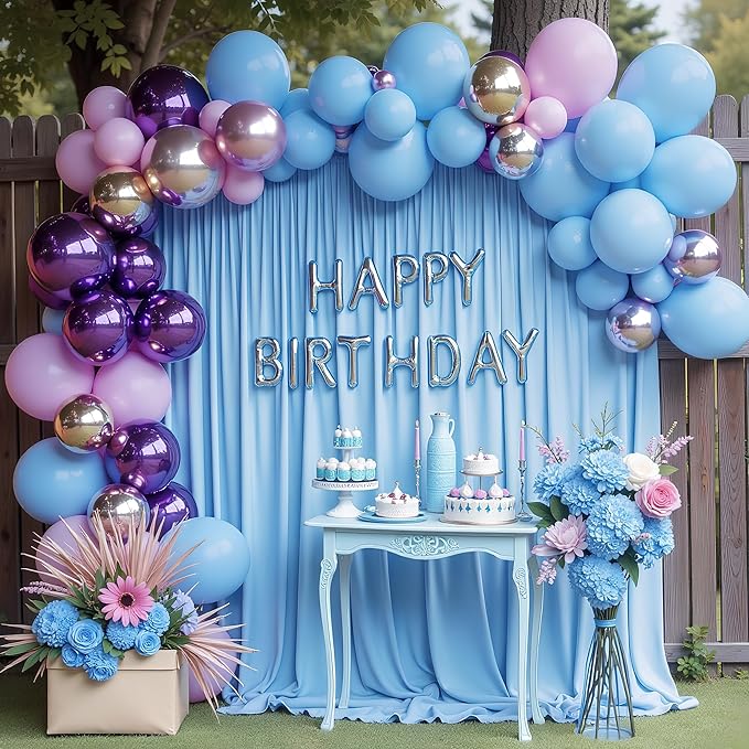 Wokceer Blue Backdrop Curtain for Wedding Parties 10x10FT Photo Polyester Backdrop Drapes for Wedding Photoshoot Baby Shower Birthday Party Curtains Photography Background 2 Panels 5x10FT