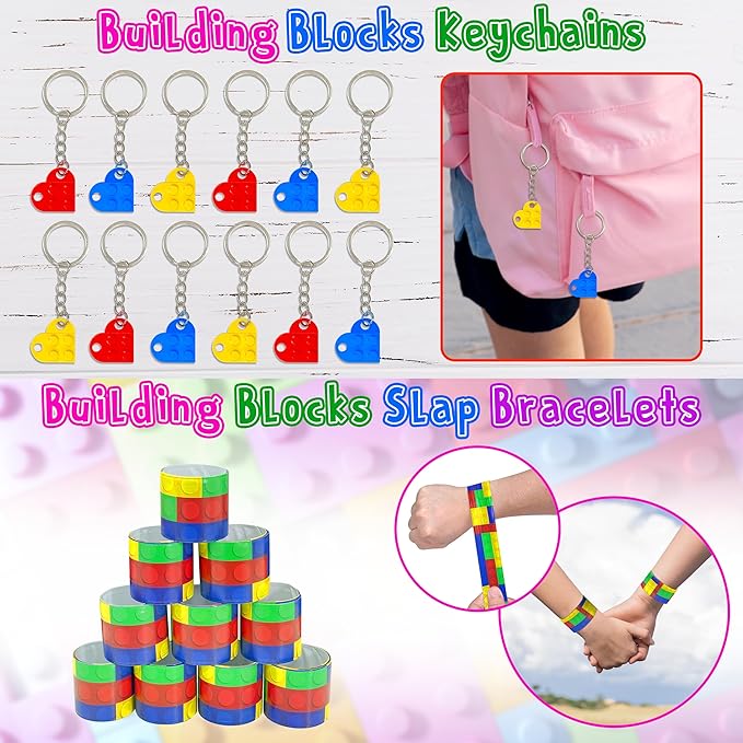 LINAYE 12 Packs Building Blocks Party Favors - 122 Pcs Birthday Party Favors Supplies with Goodie Bags, Animals Building Blocks, Notebooks, Tattoo Stickers Sheets Gift Bag Stuffers for Kids