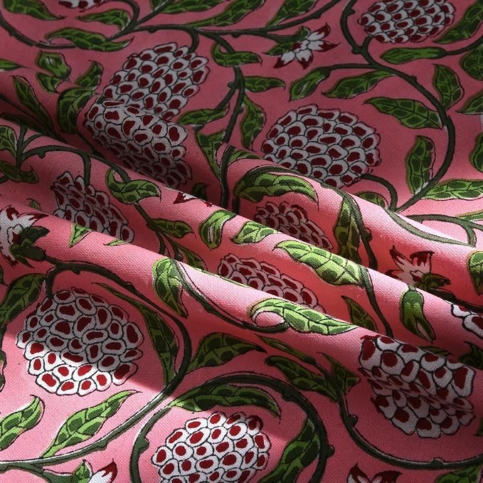 Ridhi Round Tablecloth Hand Block Print 100% Cotton Reusable Strawberry Pink 90 Inch Table Cover Decorative Everyday Use for Dining, Home, Farmhouse Gift for Spring, Mother's Day