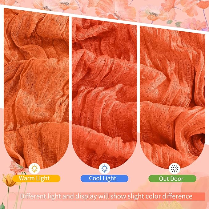 4 Pack Orange Cheesecloth Table Runner 17 x 108 inch Boho Gauze Table Runner Rustic Sheer Cheese Cloth Table Decorations for Wedding Party Baby Bridal Shower Birthday Holiday Home