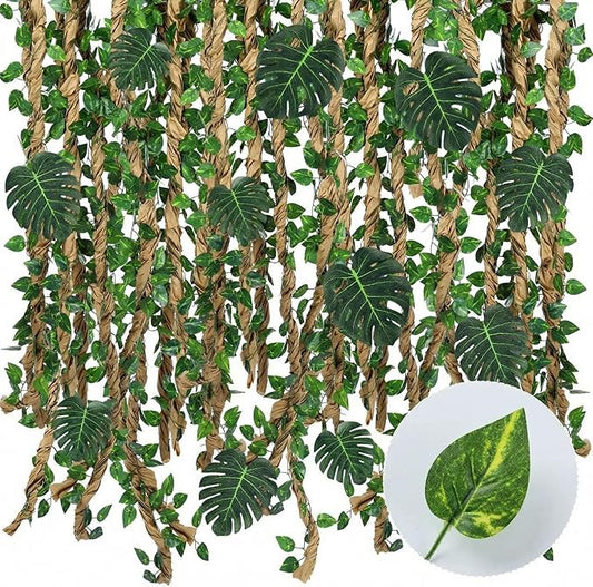 2 Sets Jungle Theme Party Decoration Vine for Room Decor Safari Rainforest Leaf with 98 ft Kraft Paper Artificial Ivy Greenery Garland Fake Tropical Palm Leaf Garden Indoor Classroom (Classic)