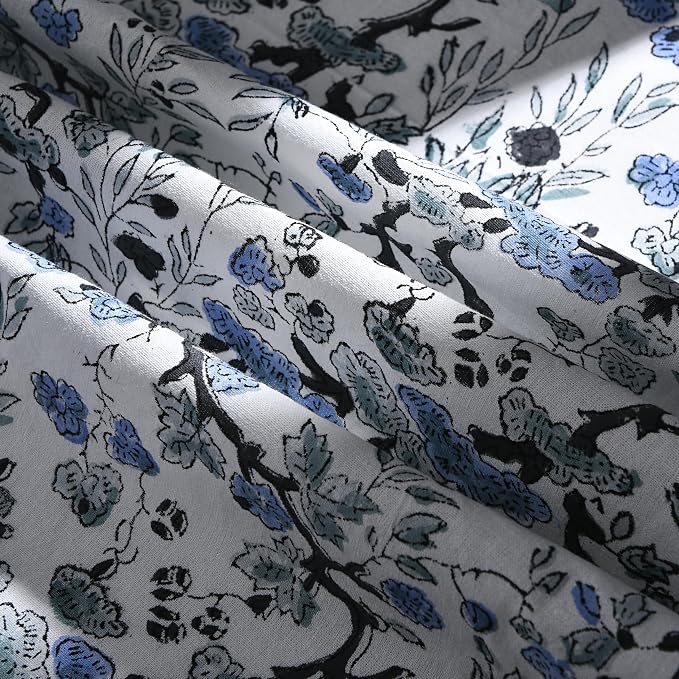 Ridhi Round Tablecloth Hand Block Print 100% Cotton Reusable Spruce Carolina Blue 60 Inch Table Cover Decorative Everyday Use for Dining, Home, Party, Wedding, Farmhouse Gift for Spring, Mother's Day