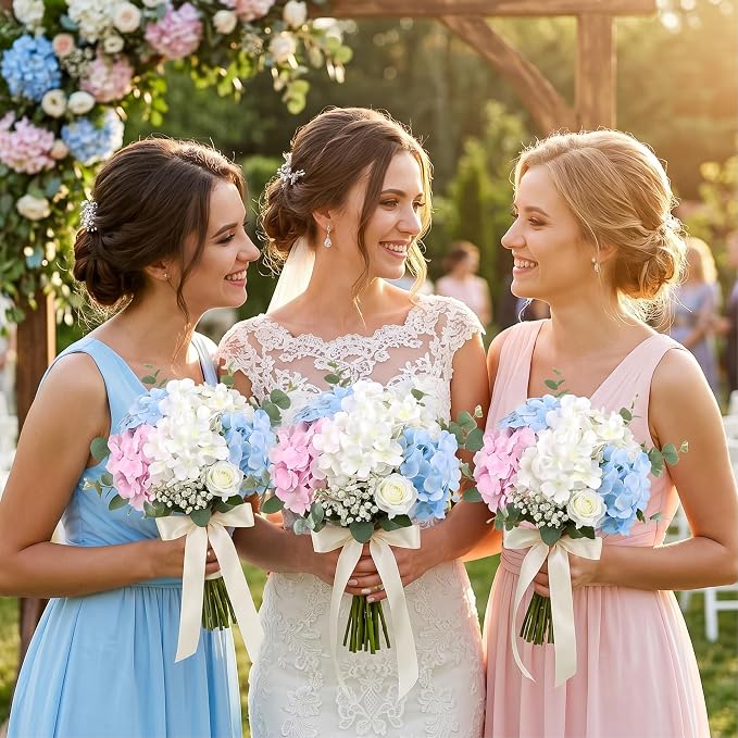 Auihiay 64Pcs Hydrangea Artificial Flowers Bulk, Faux Hydrangea Flowers Heads with Stems for Engagement Baby Shower Wedding Arch Birthday Anniversary Bridal Shower(Mixed Color)