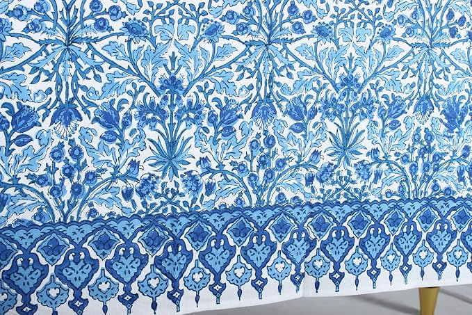 Ridhi Dark Royal Blue Hand Block Print Cotton Rectangle Tablecloth 190" x 72" inches Reusable Table Cover Decorative Everyday Use for Dining Room, Farmhouse, Home Gift for Spring, Mother's Day