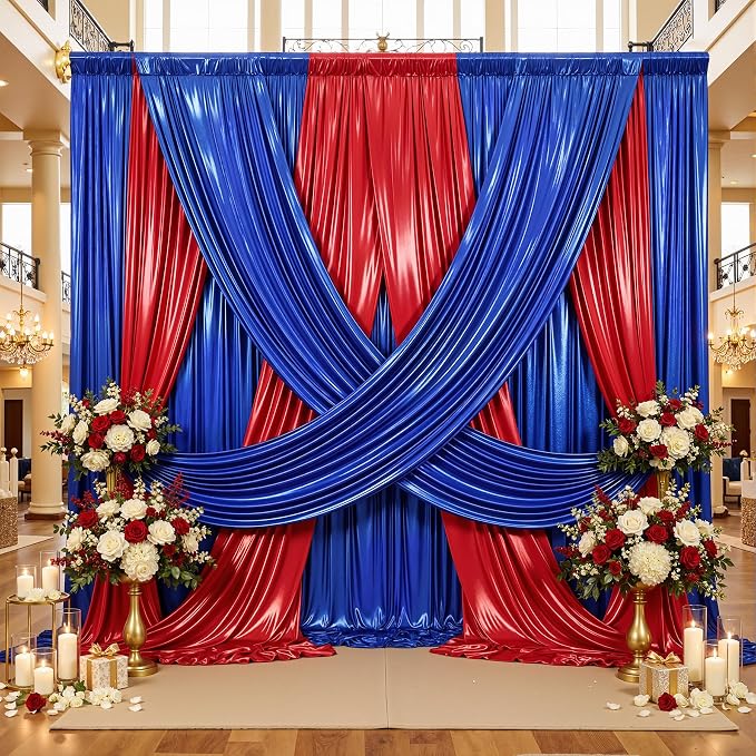 20ftx10ft Royal Blue and Red Sequin Backdrop Curtain Panels for Parties, Wrinkle Free Glitter Photo Backdrop Drapes 4 Panels Shimmer Back Drop Cloth for Wedding Birthday Photography Background