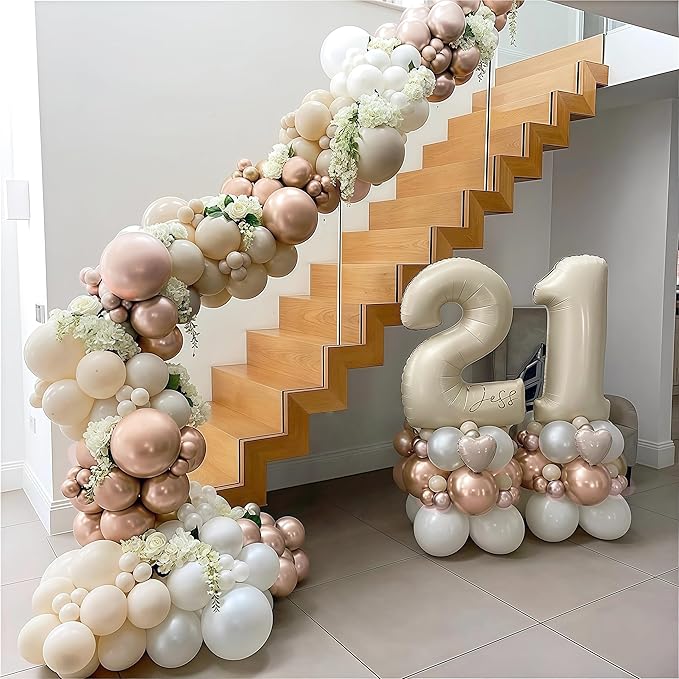 Beige Champagne Gold Balloons Garland Arch Kit, 102PCS White Sand Metallic Champagne Gold Nude Neutral Cream Balloons for Wedding Baby Bridal Shower Boho Birthday Anniversary Party Decorations