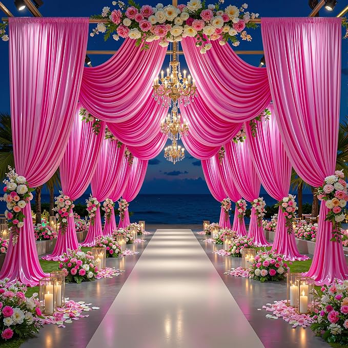 40x10ft Hot Pink Glitter Backdrop Curtain for Parties, Wrinkle Free Satin Photo Backdrop Drapes 8 Panels 5x10FT Shimmer Back Drop Cloth for Wedding Birthday Baby Shower Photography Background Decor