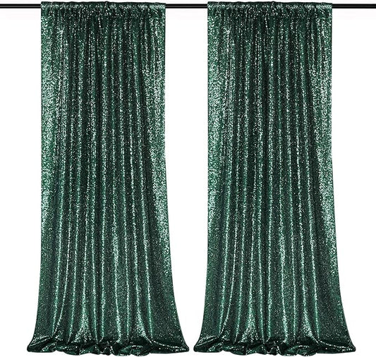 B-COOL Sequin Backdrop Curtains 2 Packs 2ftx8ft Emerald Green Sparkle Backdrop Fabric Glitter Backdrop for Party Ceremony Wedding Birthday Decoration