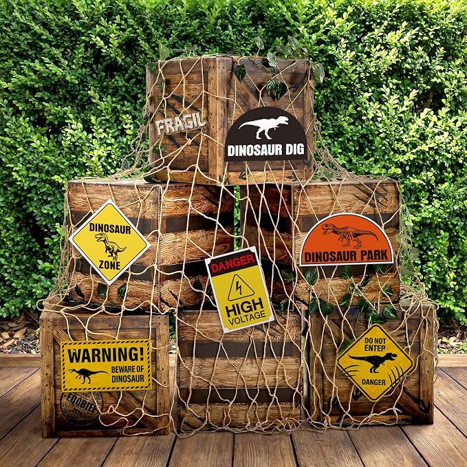 Fuutreo 16pcs Dinosaur Birthday Decorations 12 x 12 x 12 Inch Dino Theme Boxes Supplies, 79 x 40 Inch Natural Fishing Net Decor, Backdrop Photo Props for Birthday Halloween Christmas