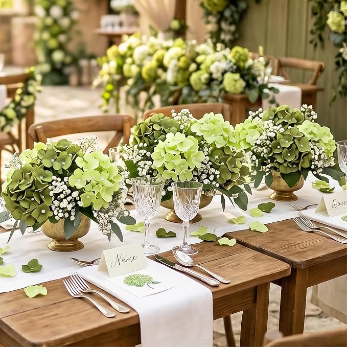 Auihiay 64Pcs Hydrangea Artificial Flowers Bulk, Faux Hydrangea Flowers Heads with Stems for Spring Wedding Garden Kitchen Counter Housewarming Home Party Decor(Mixed Green)