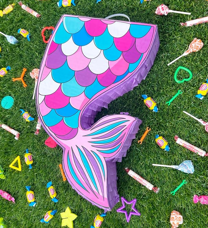 Jergrim Mermaid Piñata Tail For Birthday Girl Decorations, Small 4 Piece Set, Great For Sea Mermaid Party Mermaid Birthday Decorations, Ocean Sirenita Theme Party Supplies Fits Piñata Candy/Favors