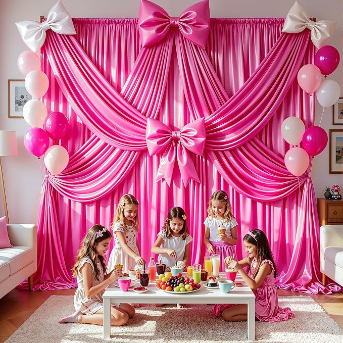 40x10ft Hot Pink Glitter Backdrop Curtain for Parties, Wrinkle Free Satin Photo Backdrop Drapes 8 Panels 5x10FT Shimmer Back Drop Cloth for Wedding Birthday Baby Shower Photography Background Decor