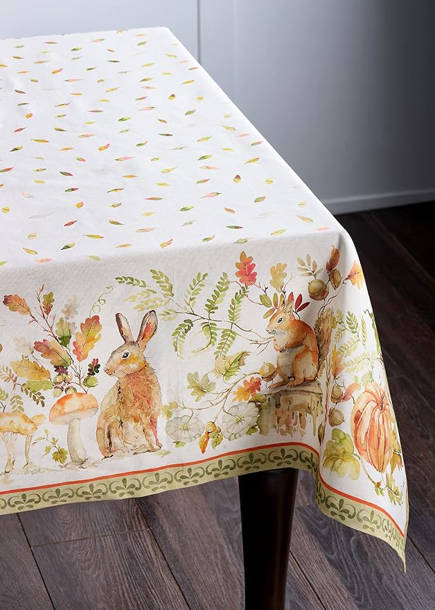 Maison d' Hermine Table Cloth Rectangle Table 100% Cotton 70 x 140 Inches Fall Tablecloth Reusable Everyday Use for Thanksgiving Christmas Decorations Dining Farmhouse Party (Pumpkin Passion)
