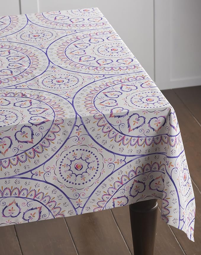 Maison d' Hermine Table Cloth Rectangle Table 100% Cotton 54 x 72 Inches Tablecloth Reusable Decorative for Dining Kitchen Room Farmhouse Party Home Hotel Restaurant Spring Summer - Mandala