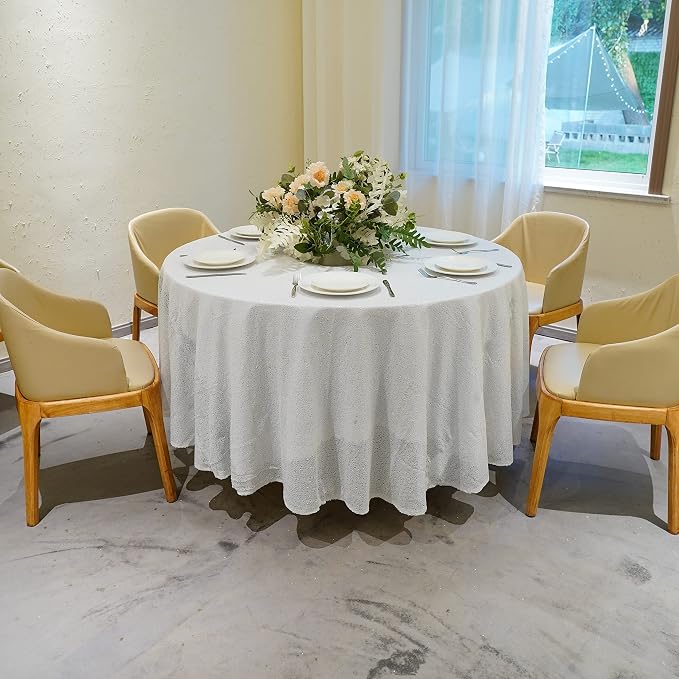 White Sequin Tablecloth, 108'' Round Sparkly Tablecloth, Glitter Tablecloth for Wedding Baby Shower Birthday Party Dinners