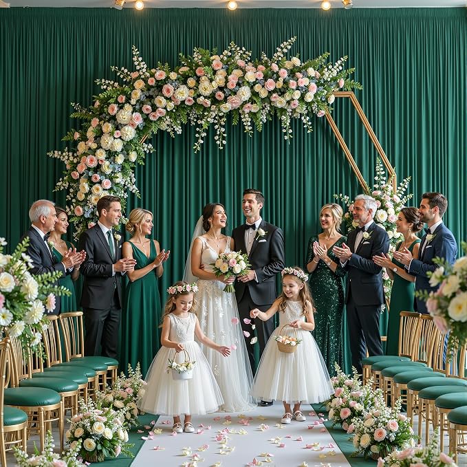 10ft x 15ft Hunter Green Backdrop Curtain Panels for Weddings - Wrinkle-Free Polyester Photo Drapes for Birthday Party, Photography Background, Stage Decor