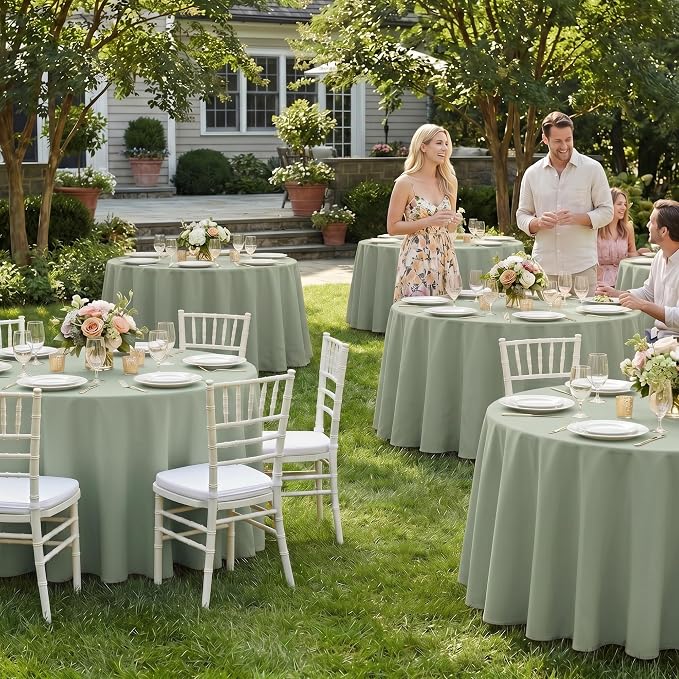Fitable 6 Pack Sage Green Round Tablecloths - 70 Inches Round - Wrinkle and Stain Resistant Fabric Table Clothes, Washable Polyester Table Covers for Wedding, Party, Banquet, Formal Events