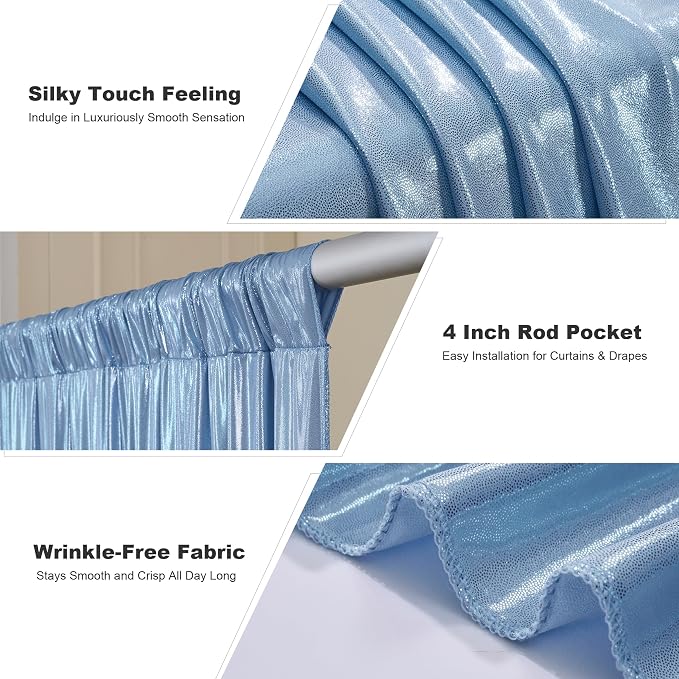 gogoparti 20x10FT Baby Bule Sequin Backdrop Curtain - 4 Panels of 5x10FT Wrinkle-Free Glitter Drapes for Photography, Birthdays, Weddings & Graduations