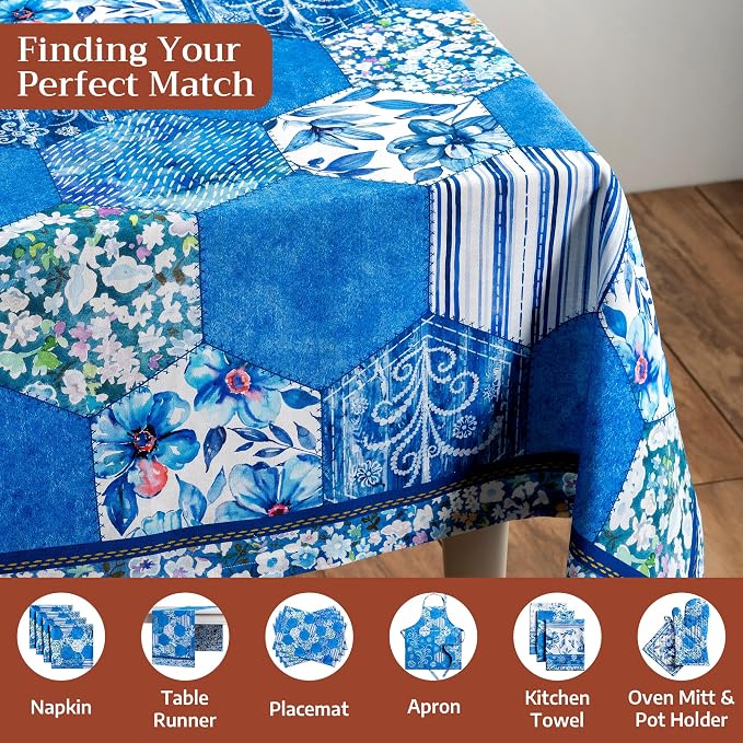 Maison d' Hermine Table Cloth Rectangle Table 100% Cotton 70 x 108 Inches Tablecloth Reusable Decorative for Dining Kitchen Room Farmhouse Party Home Hotel Restaurant Spring Summer - Summer Blues