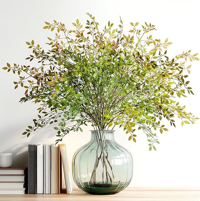 Fake Plants Eucalyptus Stems,Plastics Ficus Stems for Vase Artificial Plants,Greenery Stems for Vase Faux Plants Indoor,43.3" Faux Greenery Indoor Vase Fillers for Home Decor(6pcs Orange)