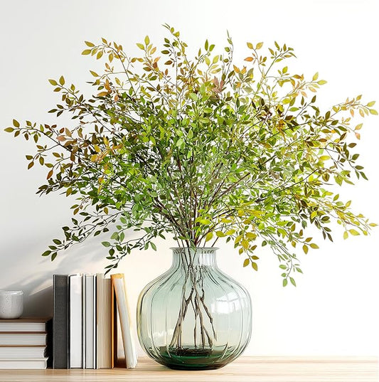 Fake Plants Eucalyptus Stems,Plastics Ficus Stems for Vase Artificial Plants,Greenery Stems for Vase Faux Plants Indoor,43.3" Faux Greenery Indoor Vase Fillers for Home Decor(6pcs Orange)
