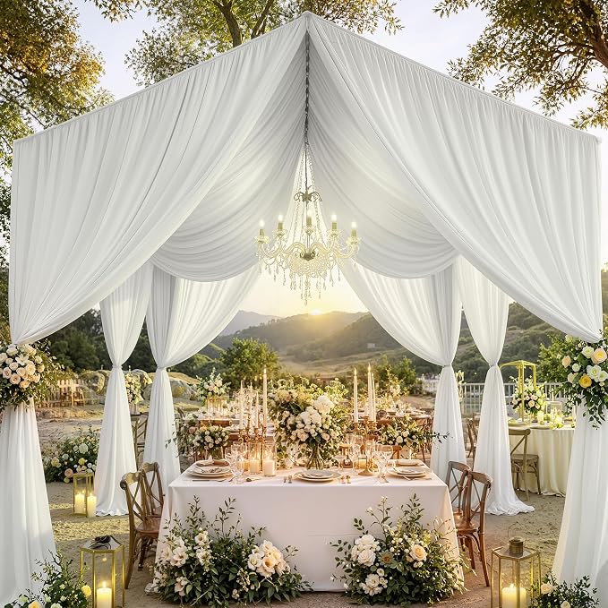 Outpain 20ftx20ft Ivory Backdrop Ceiling Drapes,4Panels 20ft Height Wrinkle Free Tent Draping Curtains, Fabric Drapery Ceiling Drapes for Wedding Ceremony Birthday Theme Parties with Rod Pocket