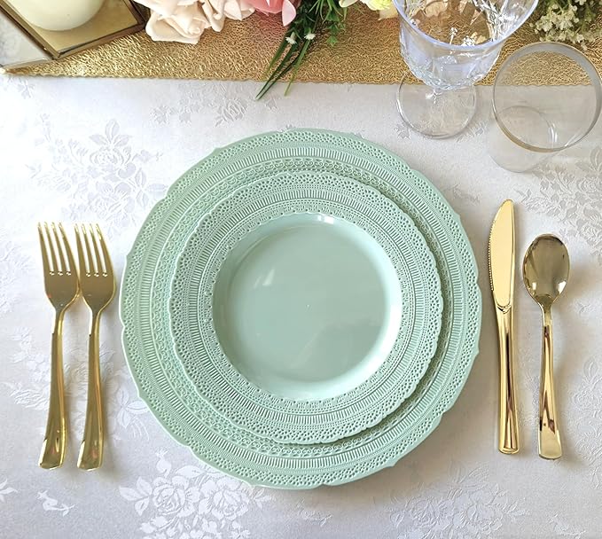 OCCASIONS 240pc Heavy Duty Disposable Plastic Plates Set for 120 Guests – 120 Dinner (11") & 120 Salad/Dessert (8.25") Plates – BPA Free, Chateau Mint