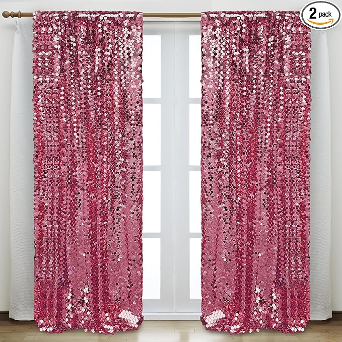 Rose Pink Sequin Backdrop, 4x10 Ft, 2 Panels Large 18mm Sequins, Glitter Payatte Sequin Photobooth Props for Home Decor Accent, Party, Birthday
