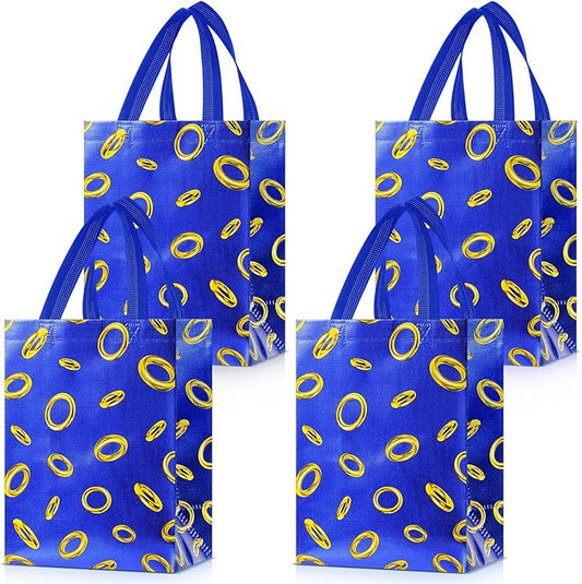 Locmeo 24 Pcs Gold Rings Gift Bags with Handles 8 x 4 x 10 Inch Blue Cartoon Non Woven Bags Video Game Party Favors for Gamer's Party Decorations Birthday Gifts Snack Supplies(Classic)