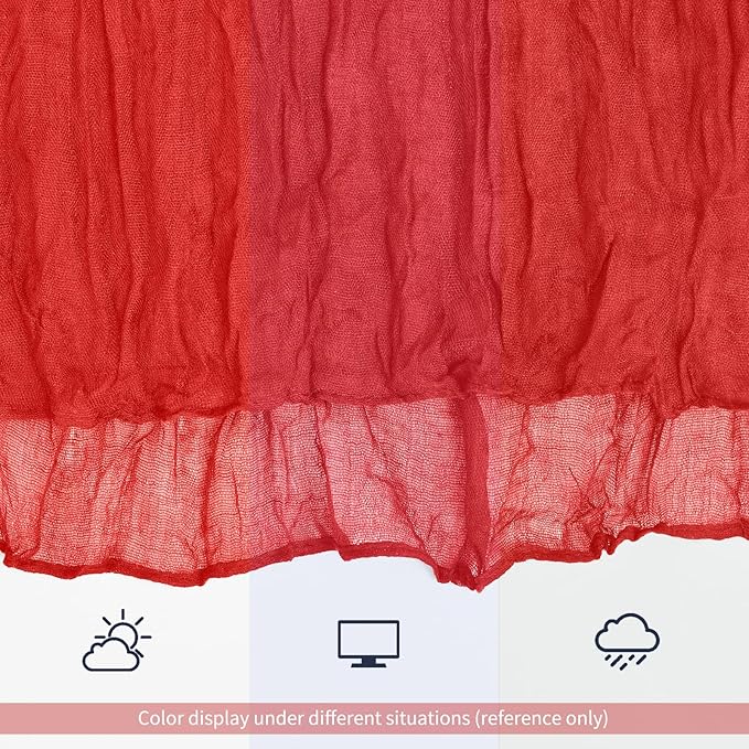 12 Pack Red Table Runner 10Ft Cheesecloth Table Runner Rustic Gauze Table Runners Romantic Long Sheer Fabric Cheese Cloth Table Runners for Wedding Party Bridal Baby Shower