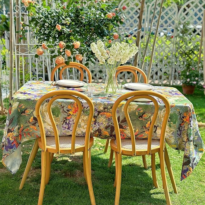 Rectangle Outdoor Tablecloth, Green-72''x54'' | Activated Print Floral Waterproof Table Cloth For Dining, Picnic, Outdoor, Wedding, Spring Summer