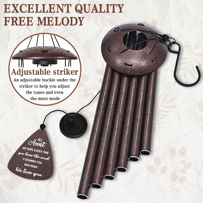 Aunt Gifts, 32" Bronze Wind Chimes, Birthday Gifts for Auntie from Niece Nephew, Auntie Gift Ideas, Best Aunt Ever Gift for Women Birthday Christmas Mother's Day, Home Decor